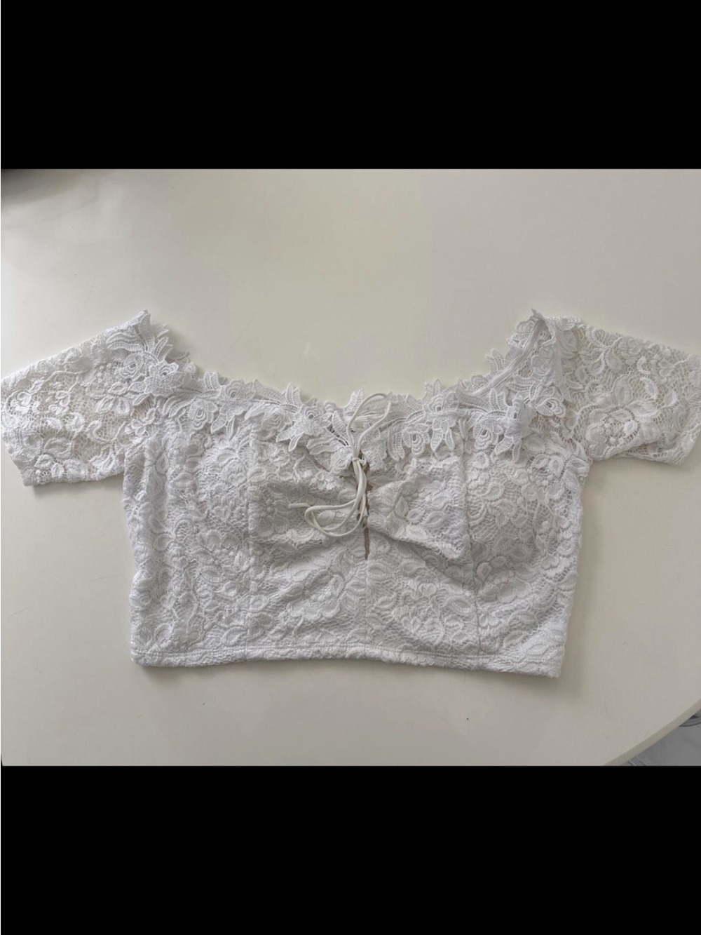 White Lace Off-Shoulder Cropped Top